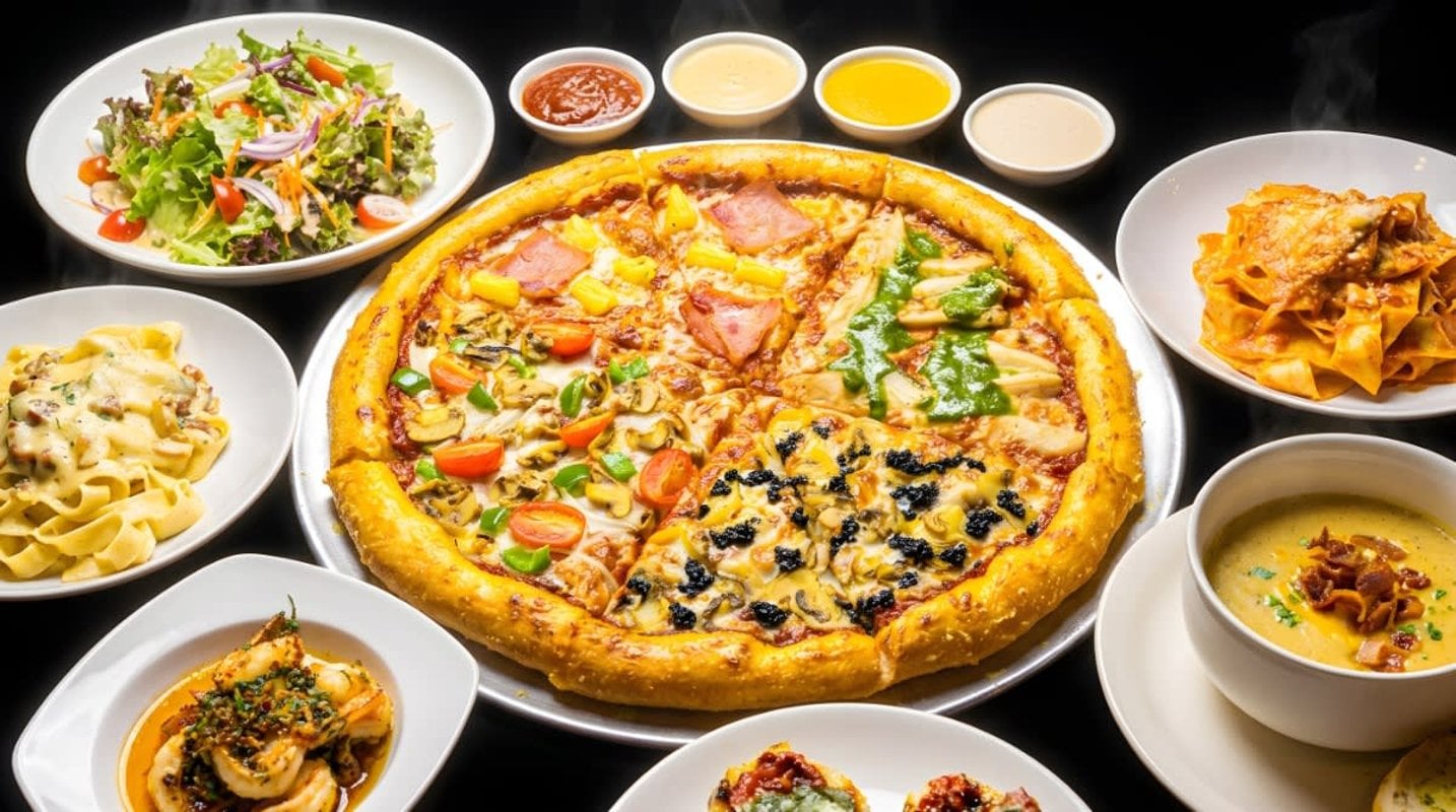 Epic pizza topped and baked in our kitchen